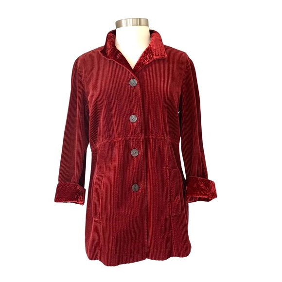 J. Jill Jackets & Blazers - J.Jill Chunky Red Corduroy Jacket Velvet Collar GUC Women's Size Medium Petite